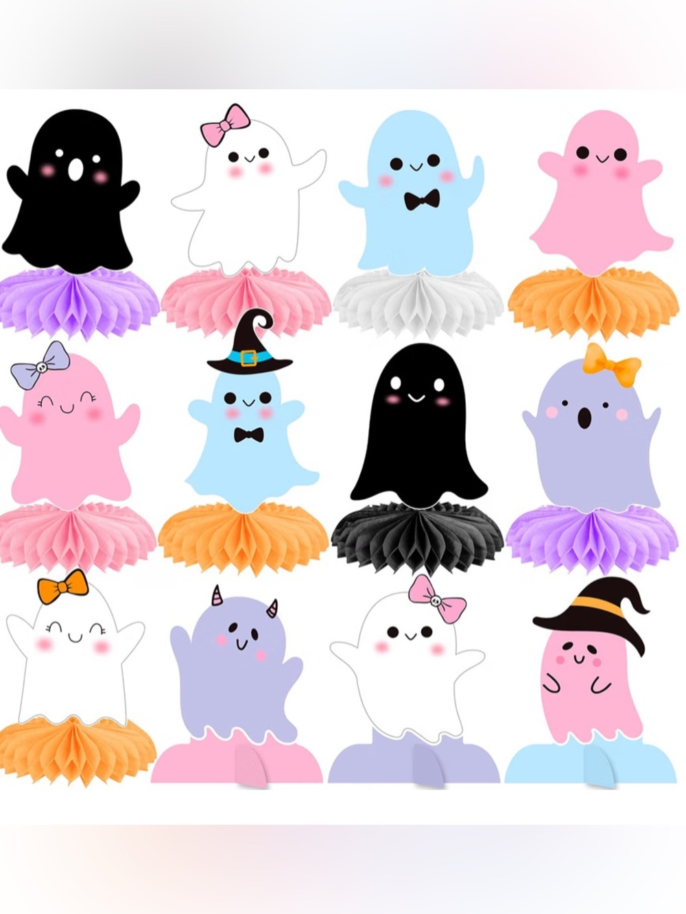 Cute Ghost Honeycomb Party Decorations - Pastel Multi-Color